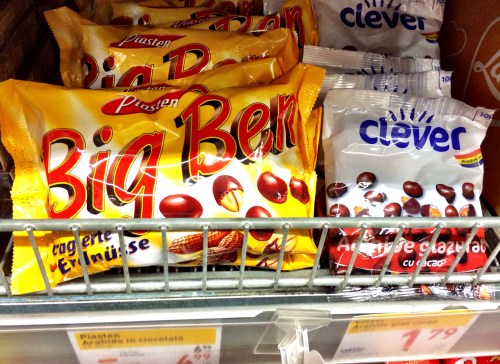 Big Ben and Clever chocolates in a Romanian supermarket